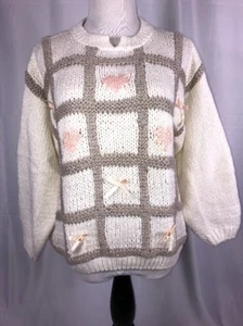Suéter Blanco Vintage Jessica Stevens Rosa Corazones y Arcos Pastel Adorable Mediano - Imagen 1 de 10