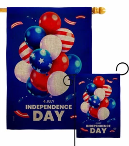 Ballons Independence Burlap Garden Flag Americana Fourth July Yard Banner - Picture 1 of 19