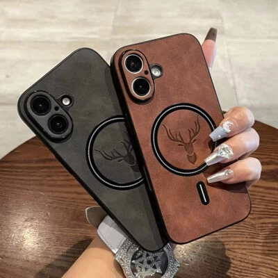 MARKENLOS Leder MagSafe Hülle für iPhone 17 16 15 Pro Max 14 13 12 Leder Handy Schutz Case