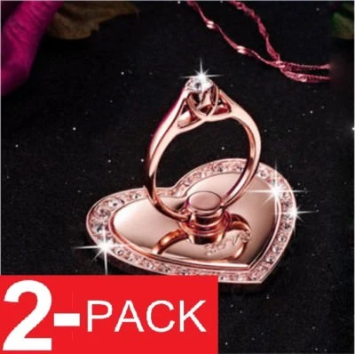 2 PACOTES UNIVERSAIS 360 suporte de anel de dedo para celular giratório CORAÇÃO DE OURO ROSA - Imagem 1 de 4
