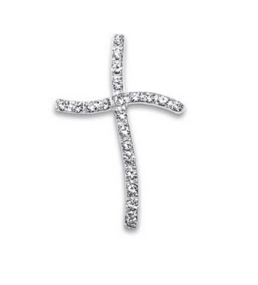 925 Sterling Ciondolo IN Argento Catenina Strass Zirconia Collana 3D Croce 35mm - Immagine 1 di 3