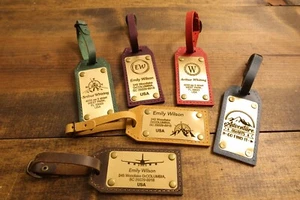 Personalized Leather Luggage Tags for Travel Suitcase Tags for Men wedding favor - Picture 1 of 15