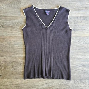 Willi Smith Y2K Pullover Tank - Rippstrick braun Oberteil mit Kontrastbesatz - Bild 1 von 6