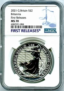 2021 GREAT BRITAIN 1OZ SILVER BRITANNIA NGC MS70 FIRST RELEASES - NEW SECURITY - Picture 1 of 2