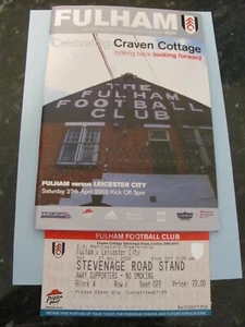 Fulham V Licester City 27.4.02 Programm & Ticket in gutem Zustand - Bild 1 von 2