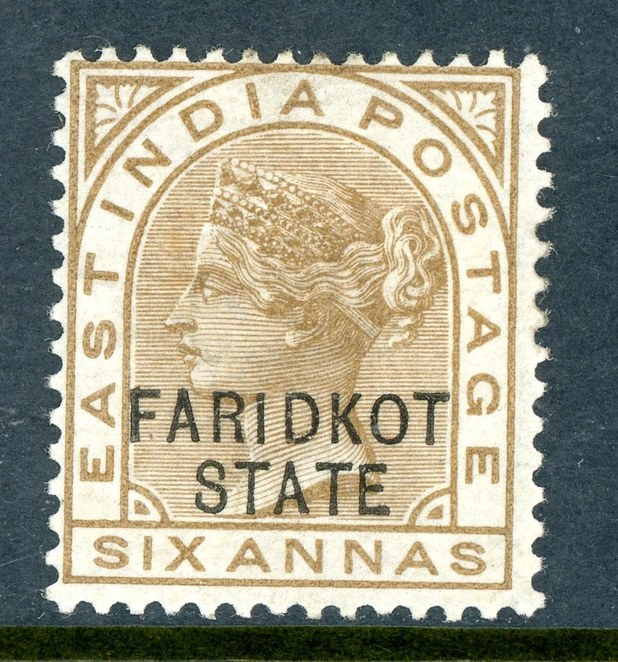 Британская Индия 1887 QV Faridkot 6 Anna Olive Bistre SG NO10 как новая W239 - Изображение 1 из 4