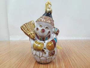 Muñeco de nieve cloisonne esmaltado vintage Alsan colgante adorno de Navidad - Imagen 1 de 8