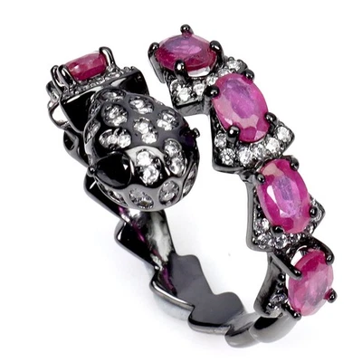 925 Sterling Silver Ring Oval Ruby 5x3mm Spinel Cobra Gemstone Jewelry Size 8.5 - Image 1 of 4