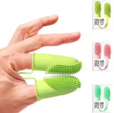 Pet 2 Finger Toothbrush Gentle Oral Dental Care Dog Puppy Cat Soft Bristles - Image 1 of 4