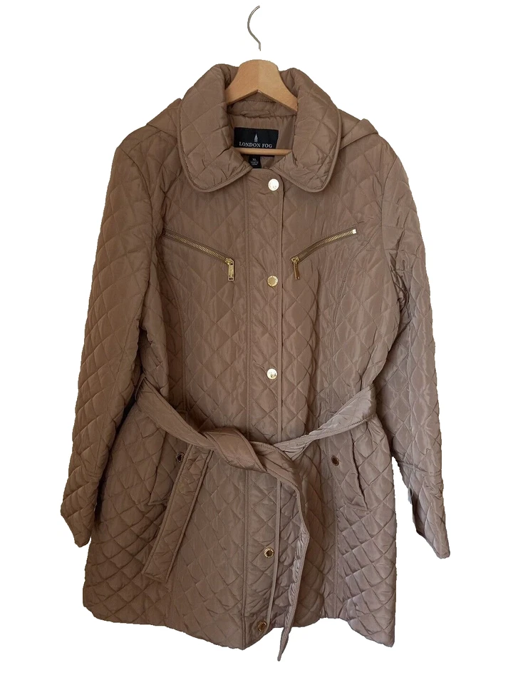 London Fog XL Extra Large Snap Front Quilted Lightweight Belted Jacket - Image 1 of 4