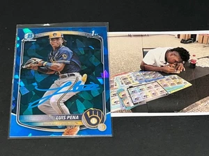 Luis Pena Brewers Auto Signé 2025 1er réfracteur saphir Bowman - Photo 1 sur 1