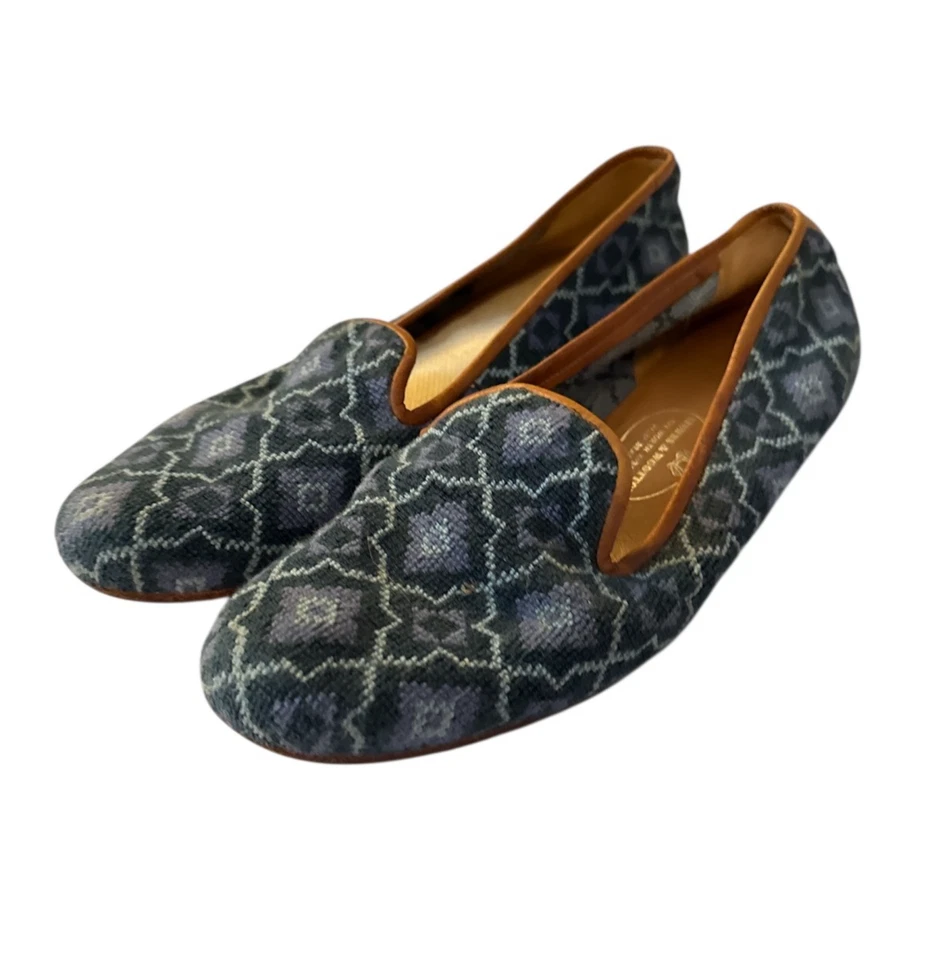 Mocasines Stubbs & Wootton para mujer azules geométricos de punta de aguja talla 9AA Foto 1 de 4