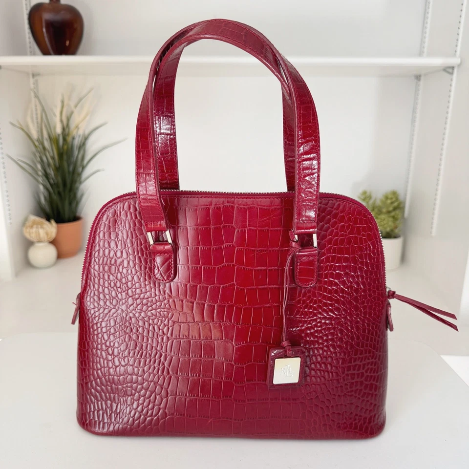 Bolso de mano Ralph Lauren de cuero vegano en relieve de cocodrilo rojo Foto 1 de 4