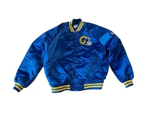 VTG 90s NFL LOS ANGELES RAMS CHALK LINE SPELL OUT SATIN JACKET SIZE XL - Picture 1 of 7