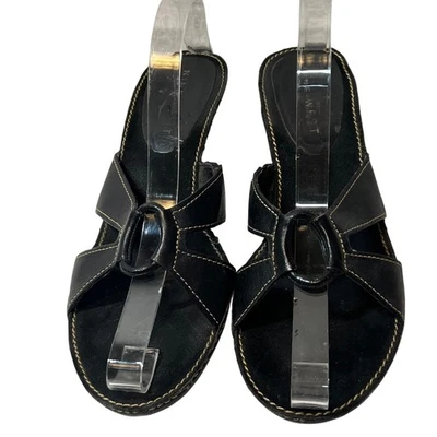 Sandalias de Tacón Y2K Nine West Cuero Negro Detalle de Hebilla Ovalada, EE. UU. Talla 8, EU 39 Foto 1 de 4