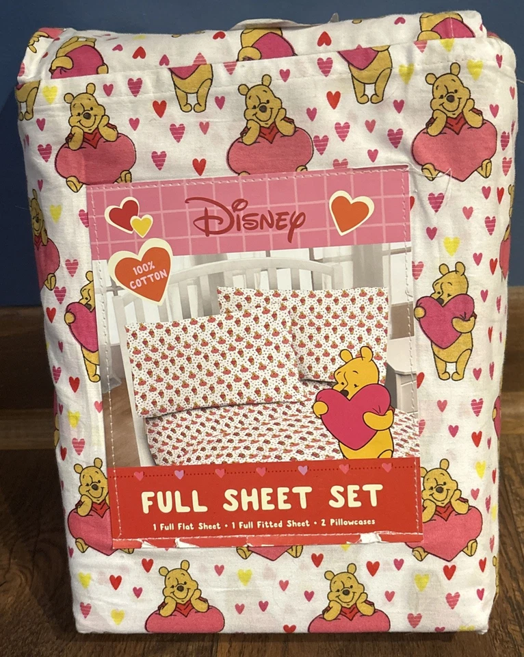 NUEVO Juego de Sábanas Disney Winnie the Pooh Tamaño COMPLETO Pooh and Hearts Foto 1 de 2