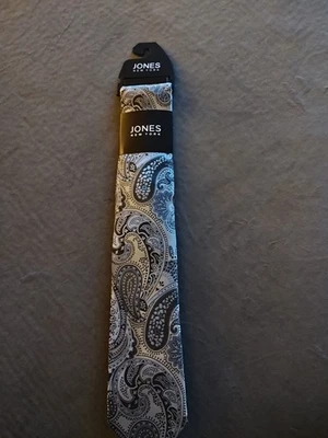 男式灰色/银色 PAISLEY 领带 JONES NEW YORK*全新带原始包装*仅 5 美元 — 第 1/4 张图片