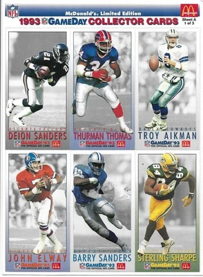 McDonald's 1993 NFL GAMEDAY 8X10 JUMBO CARD Troy Aikman Barry Sanders John Elway - Image 1 of 2