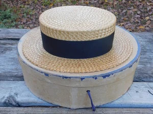 13" x 11 Antique Boater Rogers Peet Straw Hat Repton 7 1/8" x 6 1/8 Original Box - Picture 1 of 6
