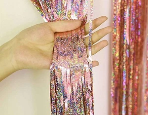 2 Pack Tinsel Foil Fringe Curtains 3.2x8.2 ft Rose Gold Glitter Party - Picture 1 of 4