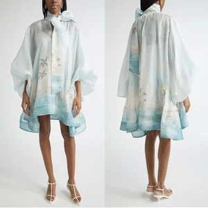Zimmermann Seascape Illuminate Billow Organza Minikleid Blau Seide Leinen XS Neu mit Etikett - Bild 1 von 23