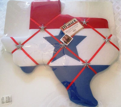 New Texas Shaped Memo Board, Fabric w/Ribbon for Photos, Cards, Notes. Sealed - Image 1 of 4
