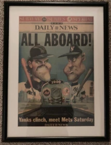 NY YANKEES & METS~2000 SUBWAY WORLD SERIES~FRAMED & MATTED DAILY NEWS NEWSPAPER - Picture 1 of 3
