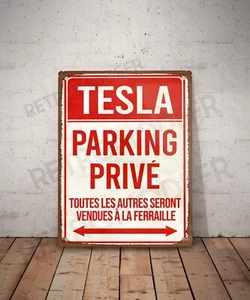Plaque métal vintage Tesla parking privé Enseigne Garage Décoration voiture - Picture 1 of 3