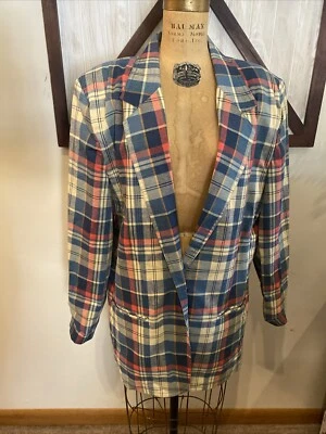 Blazer club de caza vintage para mujer talla 6 mangas a cuadros de un solo pecho forrado algodón Foto 1 de 4