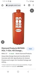 Diamond Products 7-1/2". Heavy Duty Orange Core Bore Bit - Picture 1 of 8
