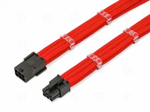 6 Pin PCIE GPU 30cm PSU Extension Red Sleeved + 2 Free cable Combs Shakmods - Picture 1 of 4