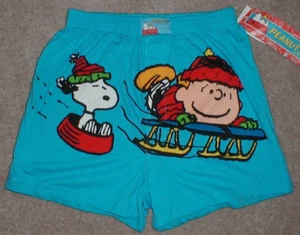 Peanuts Charlie Brown, Snoopy Boxer Shorts O're The Fields We Go Mens Medium New - Picture 1 of 2