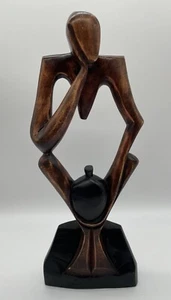 Afrikanische Schnitzerei Abstrakt in denkender Pose 14 Zoll Antik Made in Ghana - Bild 1 von 10