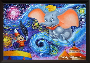 Dumbo Flying Elephant Starry Night Poster Art Print Nursery Wall Decor A089 - Picture 1 of 1