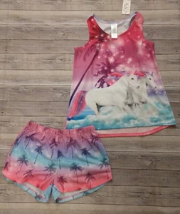 New! Girl's The Children's Place Tank & Shorts Unicorn Palm Printed Pajama Set - Picture 1 of 3