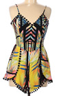 NWT Material Girl BabyDoll Cami Romper Jumpsuit S Colorful Geo Sweetheart CutOut