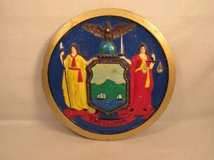 Vintage New York State Excelsior Wall Plaque Hand Painted 12.25" x 12.25" - Picture 1 of 8