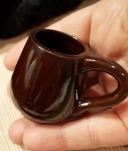 MINIATURE BROWN GLAZED REDWARE MUG Toothpick Holder, Japan - Picture 1 of 5