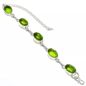 Gemstone Peridot Handmade 925 Sterling Silver Jewelry Bracelet 7-8" - Picture 1 of 2