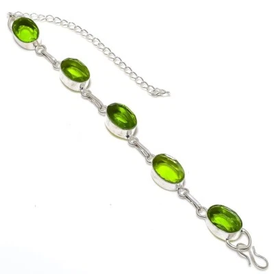 Gemstone Peridot Handmade 925 Sterling Silver Jewelry Bracelet 7-8" - Image 1 of 2