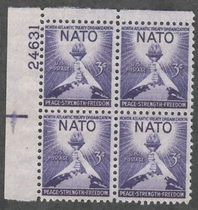 US. 1008. 3c. Torch of Liberty and Globe, NATO Issue. PB4. MNH. 1952 - Picture 1 of 1
