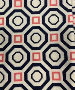 CAMELOT FABRICS - ICONIC #2141001 GEOMETRIC-CORAL & NAVY-- 1 1/8 YARDS - Picture 1 of 2