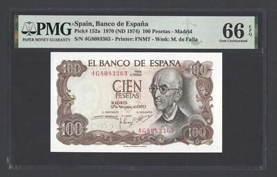 Spain 100 Pesetas 1970 (ND 1974) P152a Uncirculated Grade 66 - Image 1 of 2