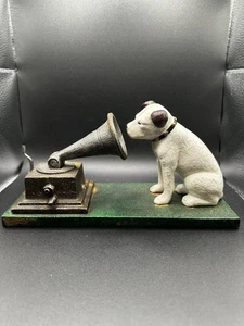 Cast Iron Nipper Dog Figurine on Green Base, Rogers Foundry, Birmingham Vintage  - Picture 1 of 15