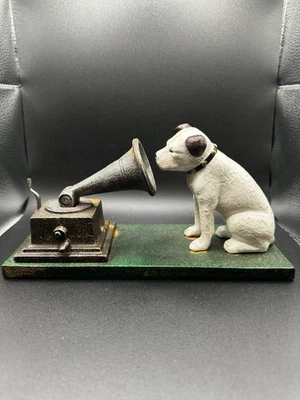 Cast Iron Nipper Dog Figurine on Green Base, Rogers Foundry, Birmingham Vintage  - Image 1 of 4