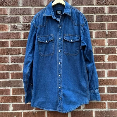 Camisa Western Rockabilly Vintage Key Talla M Alta Denim Rancho Occidental Perla A Presión Foto 1 de 4