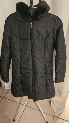 Weather Tamer Winter Ski Coat Black Womens Size Large Hooded Pockets  - Image 1 of 4