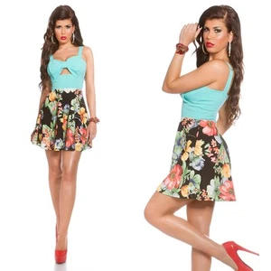 Floral Mini Dress Summer Skater With Cut Outs KouCla - Mint - Picture 1 of 3