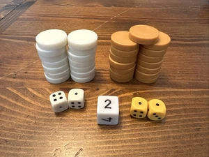 Vintage Backgammon 29 Butterscotch & Cremeweiß + 5 Würfel kleines Set - Bild 1 von 7