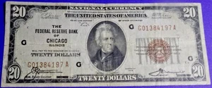 1929 $20 National Currency CHICAGO IL (G) F-VF Type 1 Brown Seal + BONUS!! FS30a - Picture 1 of 2